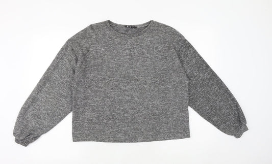 New Look Womens Grey Herringbone Viscose Basic Blouse Size M Round Neck