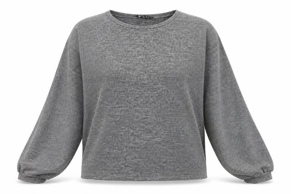 New Look Womens Grey Herringbone Viscose Basic Blouse Size M Round Neck
