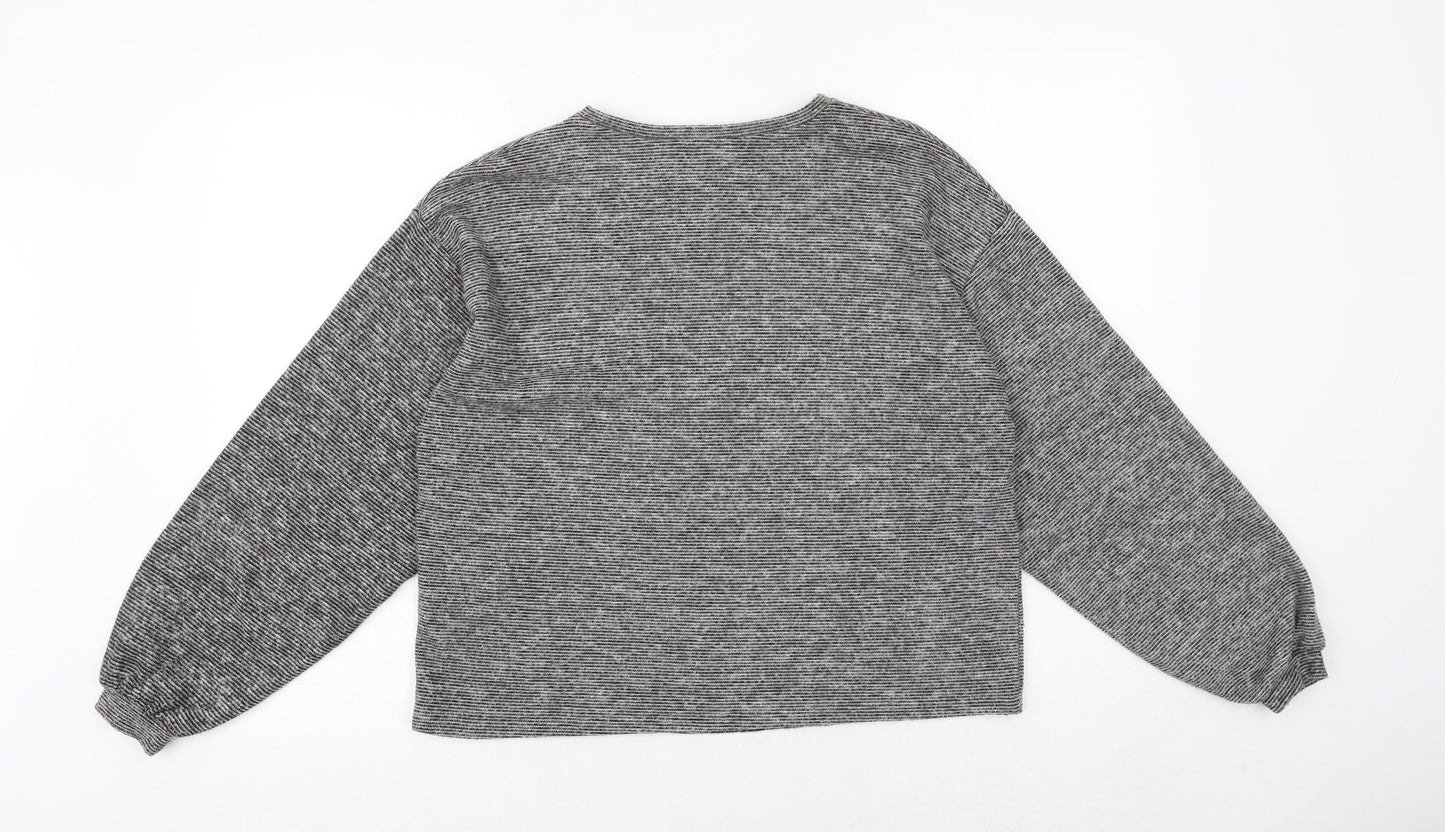 New Look Womens Grey Herringbone Viscose Basic Blouse Size M Round Neck