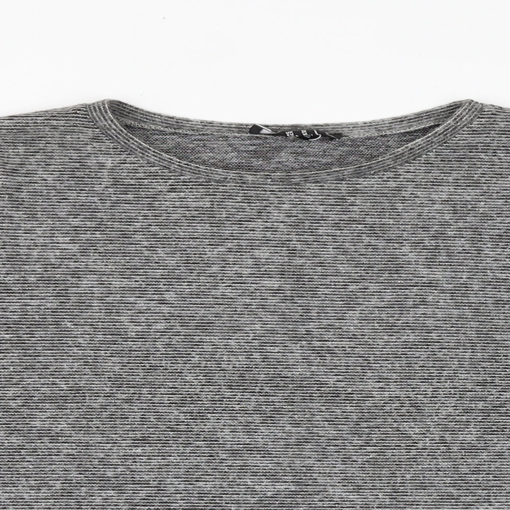 New Look Womens Grey Herringbone Viscose Basic Blouse Size M Round Neck