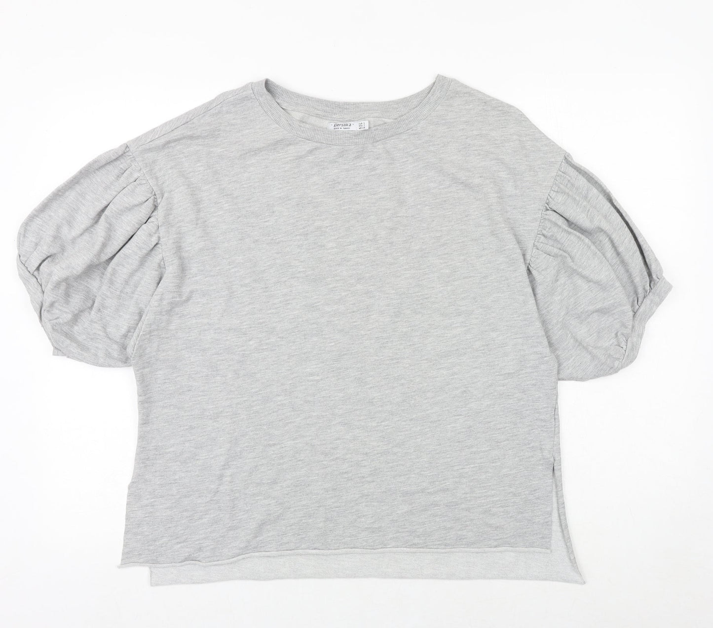 Bershka Womens Grey Polyester Basic T-Shirt Size S Round Neck