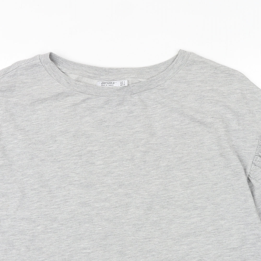 Bershka Womens Grey Polyester Basic T-Shirt Size S Round Neck