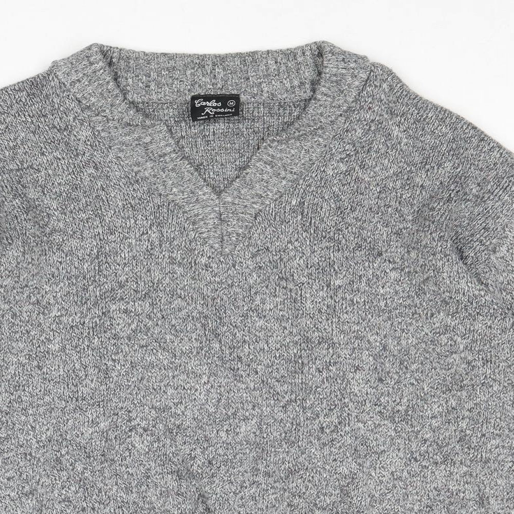 Carlos Rossini Womens Grey V-Neck Acetate Pullover Jumper Size M