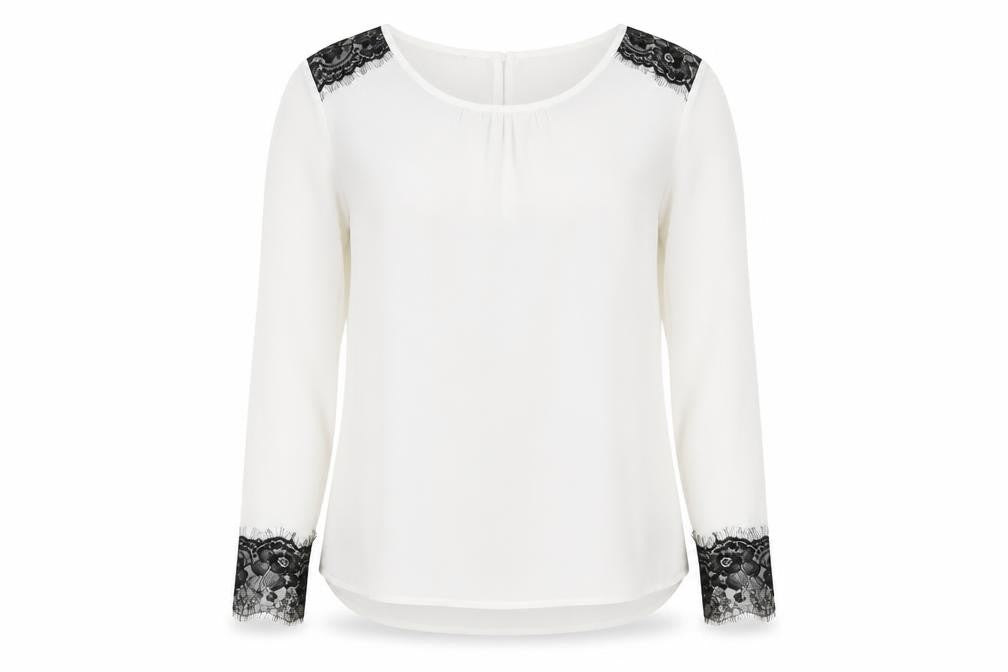 Infinito Womens White Polyester Basic Blouse Size M Boat Neck - Lace Detail