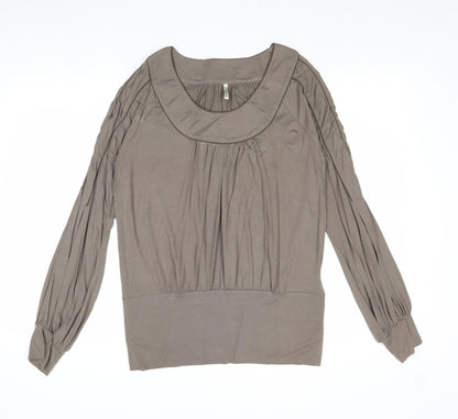 Part Two Womens Grey Viscose Basic Blouse Size L Scoop Neck
