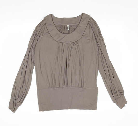 Part Two Womens Grey Viscose Basic Blouse Size L Scoop Neck