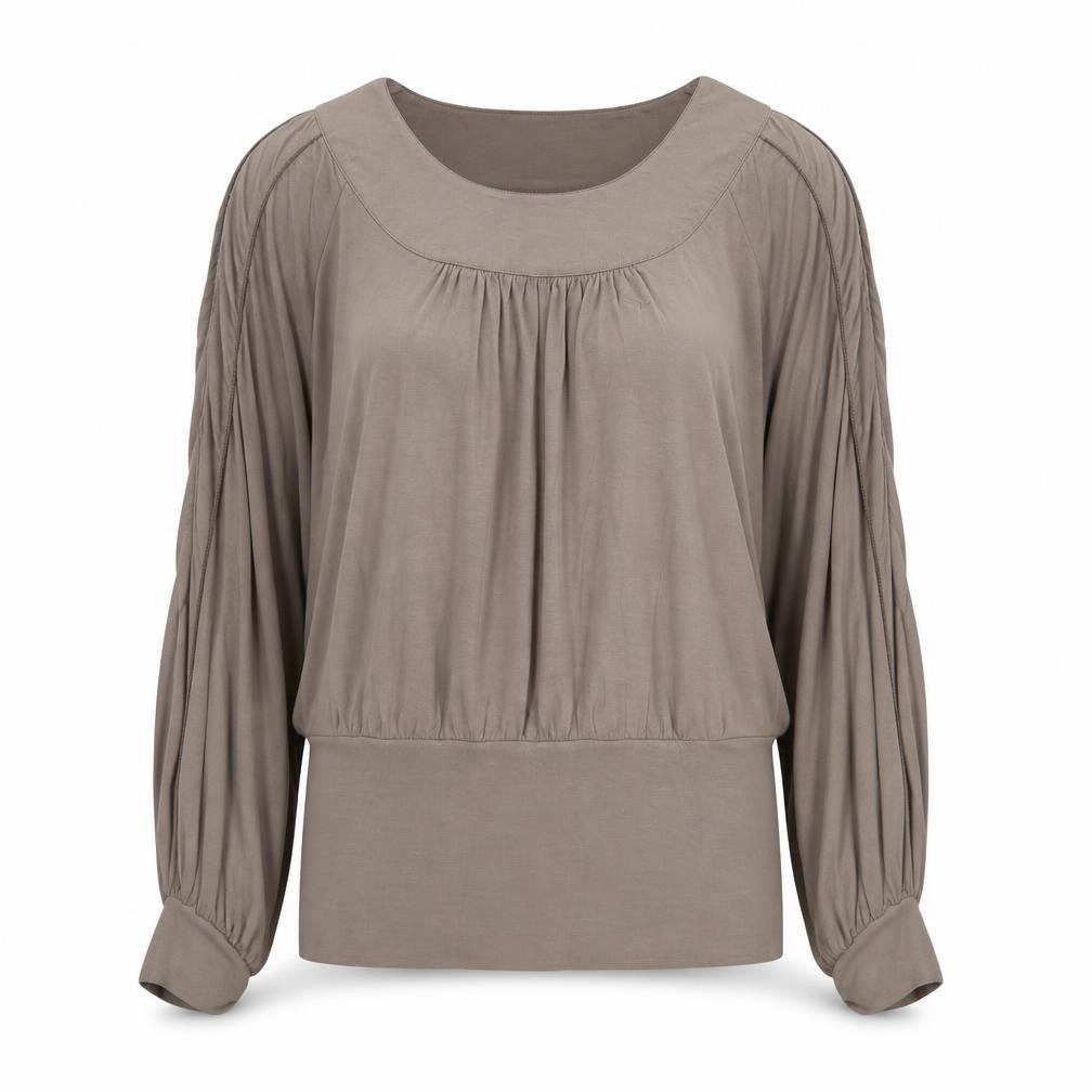 Part Two Womens Grey Viscose Basic Blouse Size L Scoop Neck