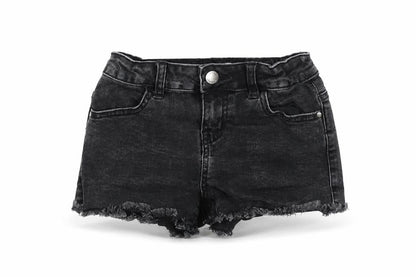 Denim & Co. Girls Black Cotton Hot Pants Shorts Size 7-8 Years Regular Zip