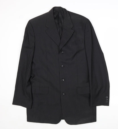 Preworn Mens Black Striped Wool Jacket Suit Jacket Size 40 Regular