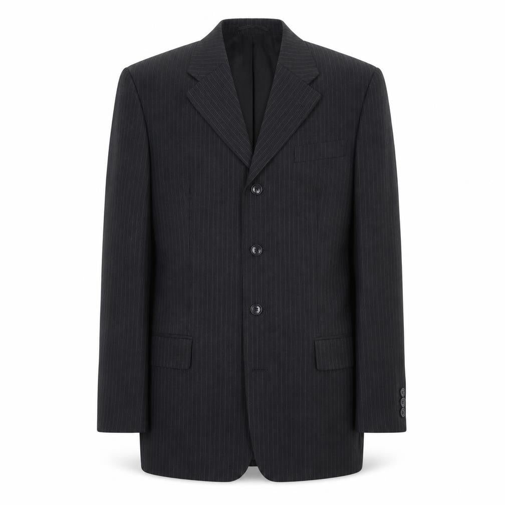 Preworn Mens Black Striped Wool Jacket Suit Jacket Size 40 Regular