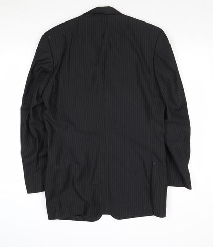 Preworn Mens Black Striped Wool Jacket Suit Jacket Size 40 Regular