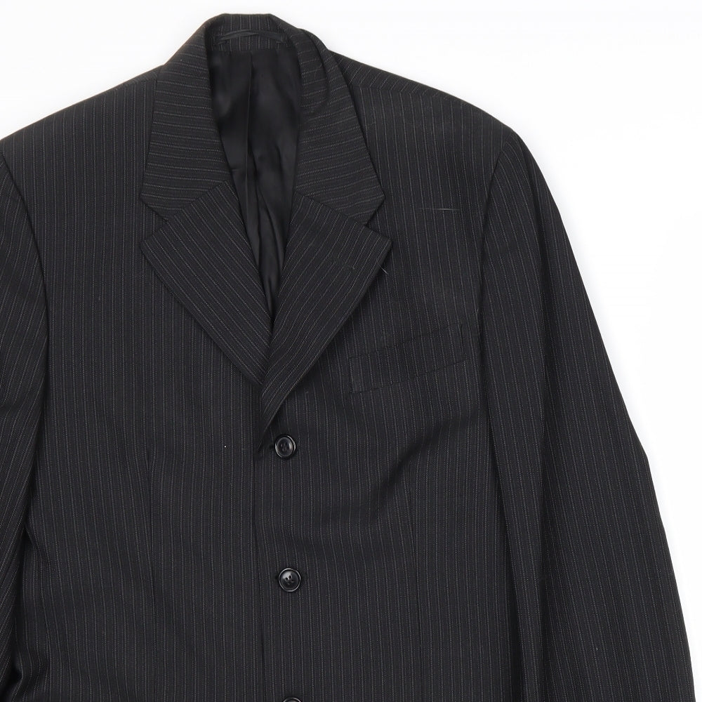 Preworn Mens Black Striped Wool Jacket Suit Jacket Size 40 Regular
