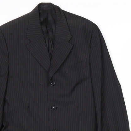 Preworn Mens Black Striped Wool Jacket Suit Jacket Size 40 Regular