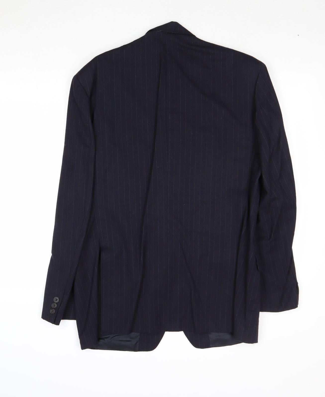 Marks and Spencer Mens Blue Striped Wool Jacket Suit Jacket Size 40 Regular