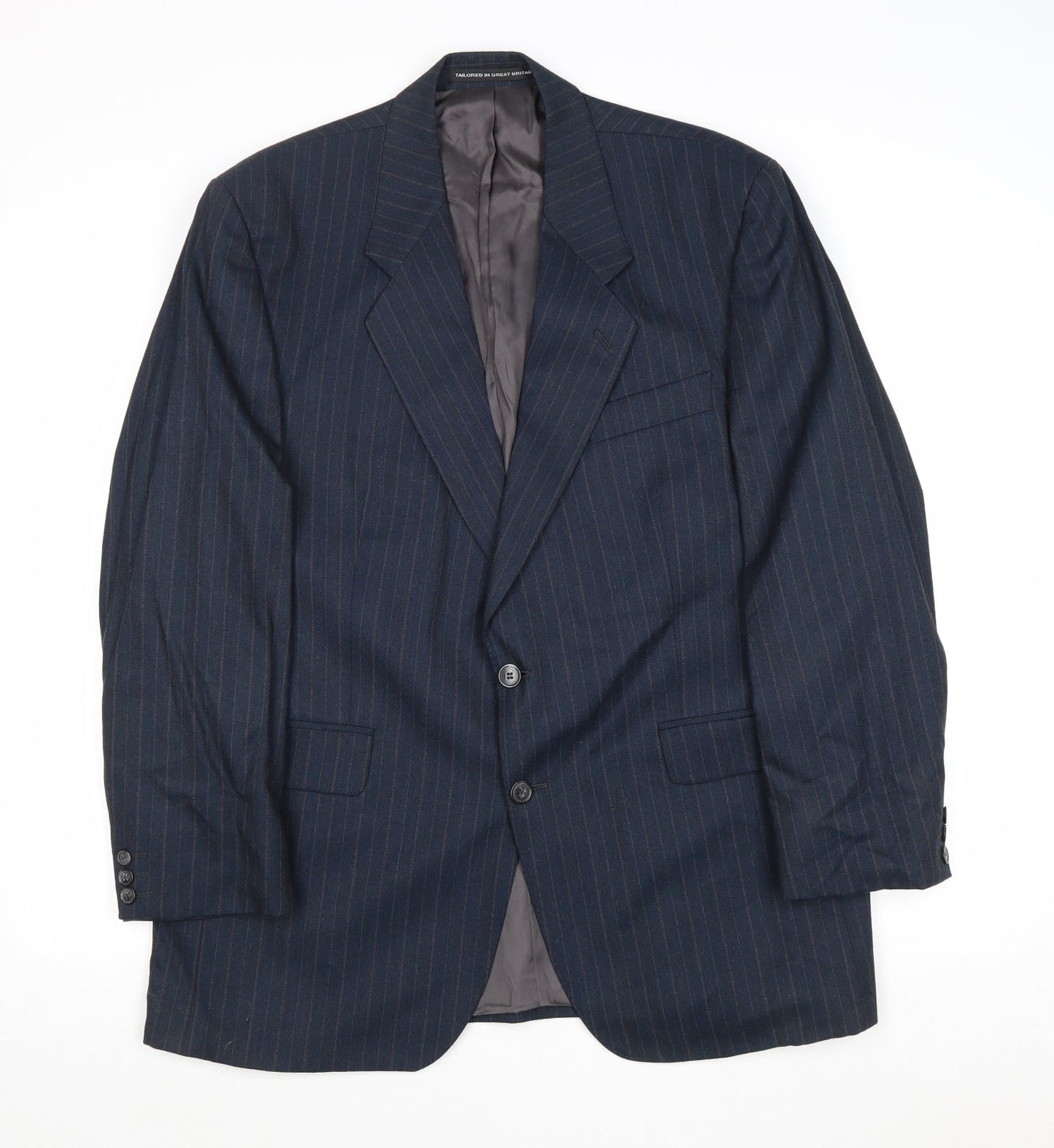 Preworn Mens Blue Striped Wool Jacket Suit Jacket Size 44 Regular