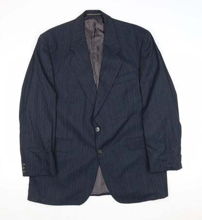 Preworn Mens Blue Striped Wool Jacket Suit Jacket Size 44 Regular