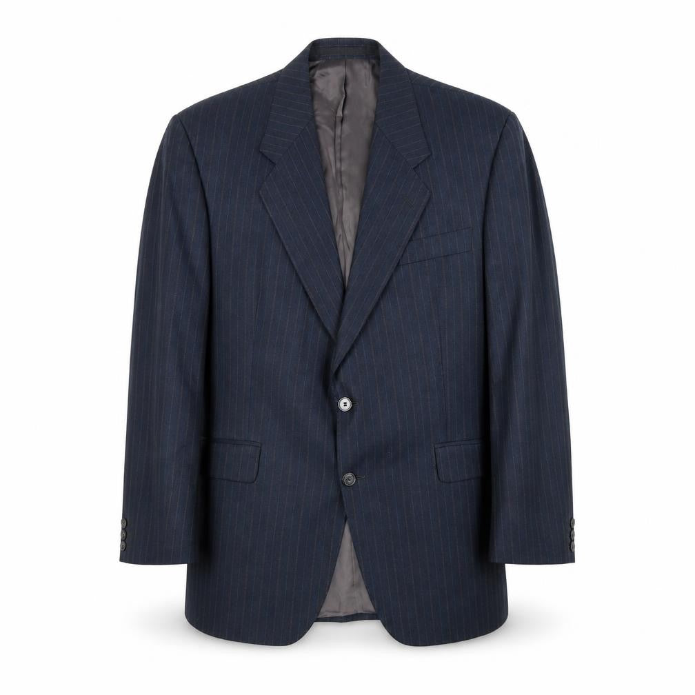 Preworn Mens Blue Striped Wool Jacket Suit Jacket Size 44 Regular
