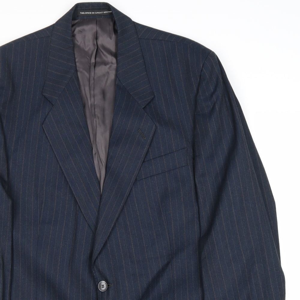 Preworn Mens Blue Striped Wool Jacket Suit Jacket Size 44 Regular