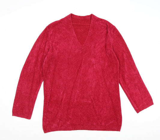Marks and Spencer Womens Pink V-Neck Viscose Pullover Jumper Size 10