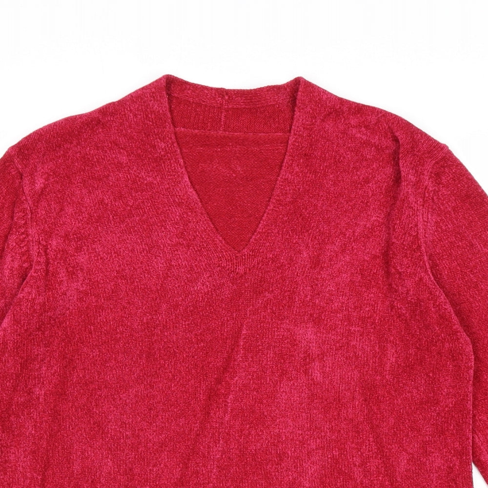 Marks and Spencer Womens Pink V-Neck Viscose Pullover Jumper Size 10