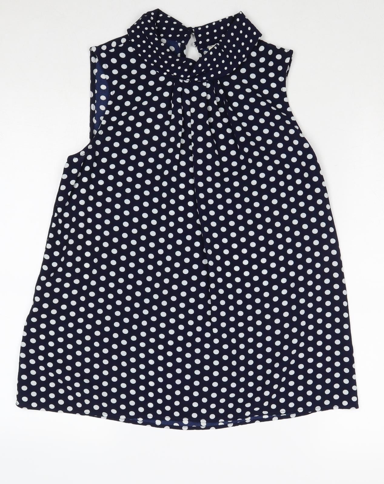 Faith & Joy Womens Blue Polka Dot Polyester Basic Blouse Size S Roll Neck