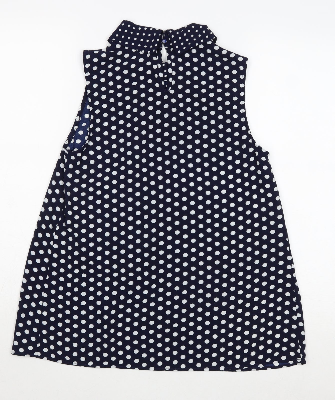 Faith & Joy Womens Blue Polka Dot Polyester Basic Blouse Size S Roll Neck