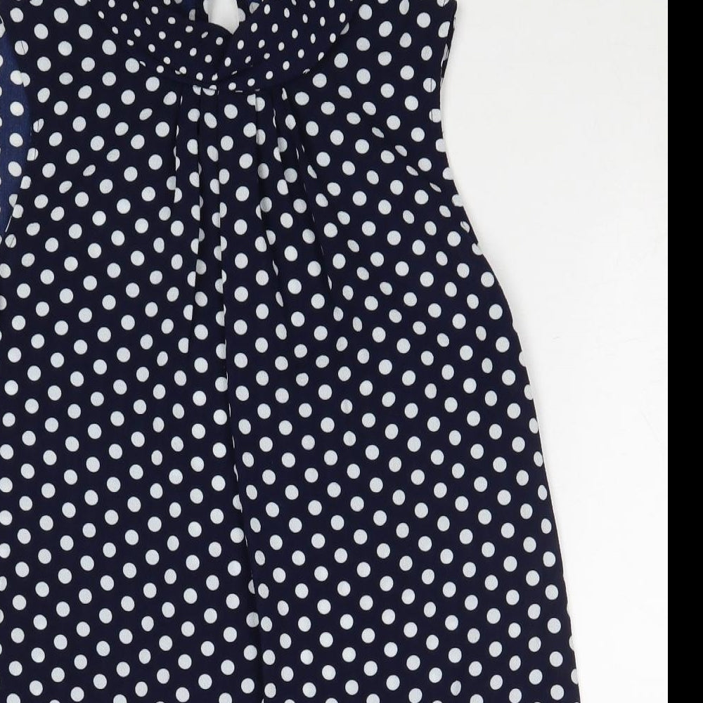 Faith & Joy Womens Blue Polka Dot Polyester Basic Blouse Size S Roll Neck