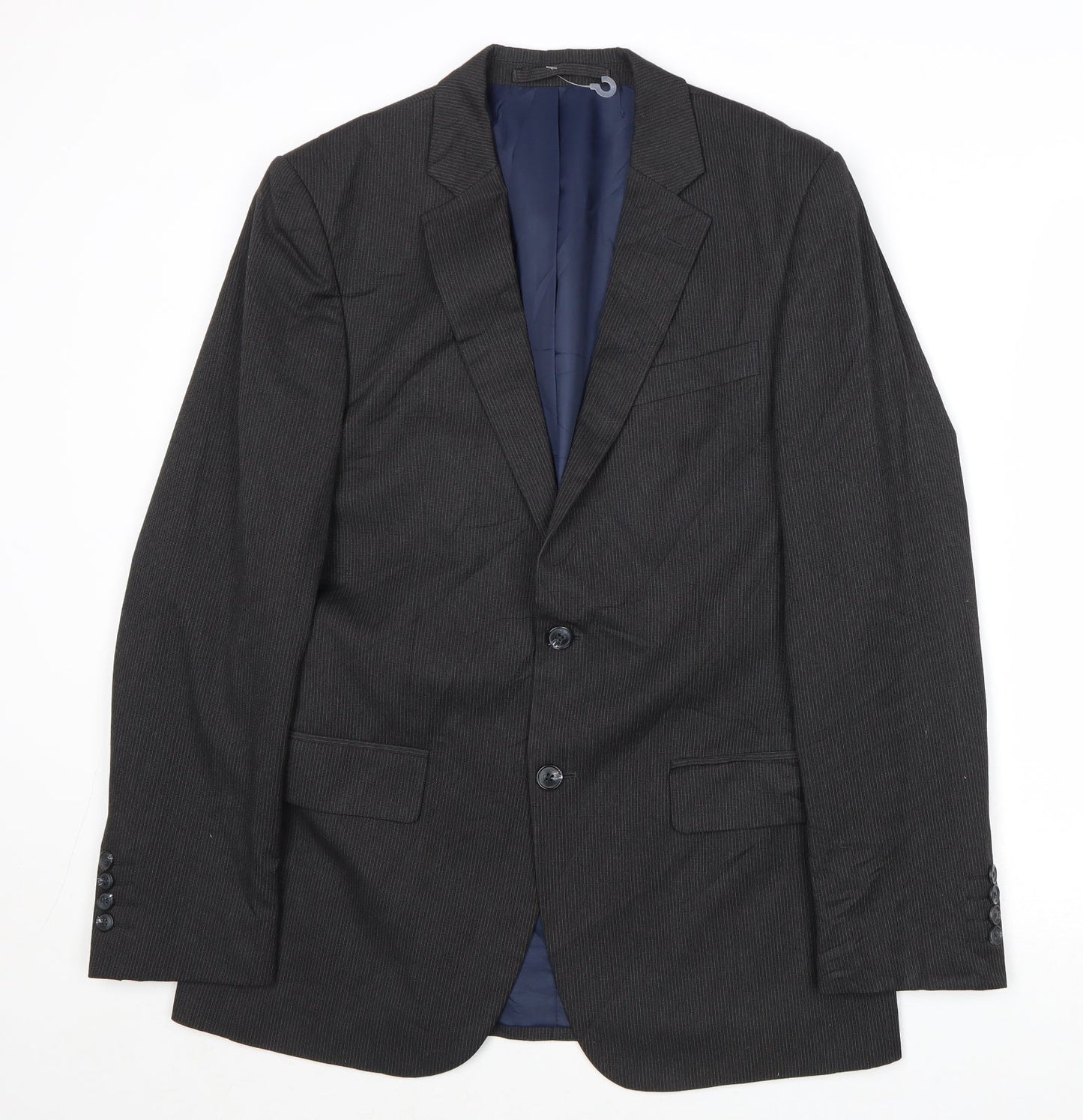 Marks and Spencer Mens Grey Striped Polyester Jacket Suit Jacket Size 38 Regular