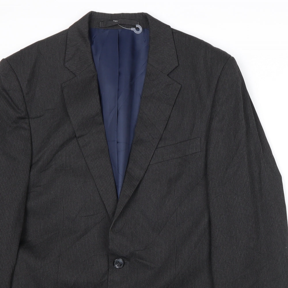 Marks and Spencer Mens Grey Striped Polyester Jacket Suit Jacket Size 38 Regular