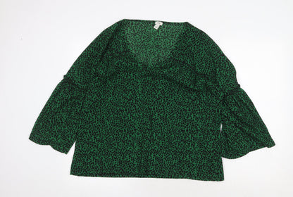 River Island Womens Green Animal Print Polyester Basic Blouse Size 10 V-Neck