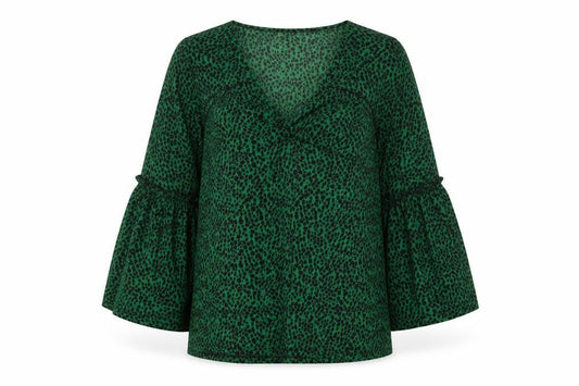 River Island Womens Green Animal Print Polyester Basic Blouse Size 10 V-Neck