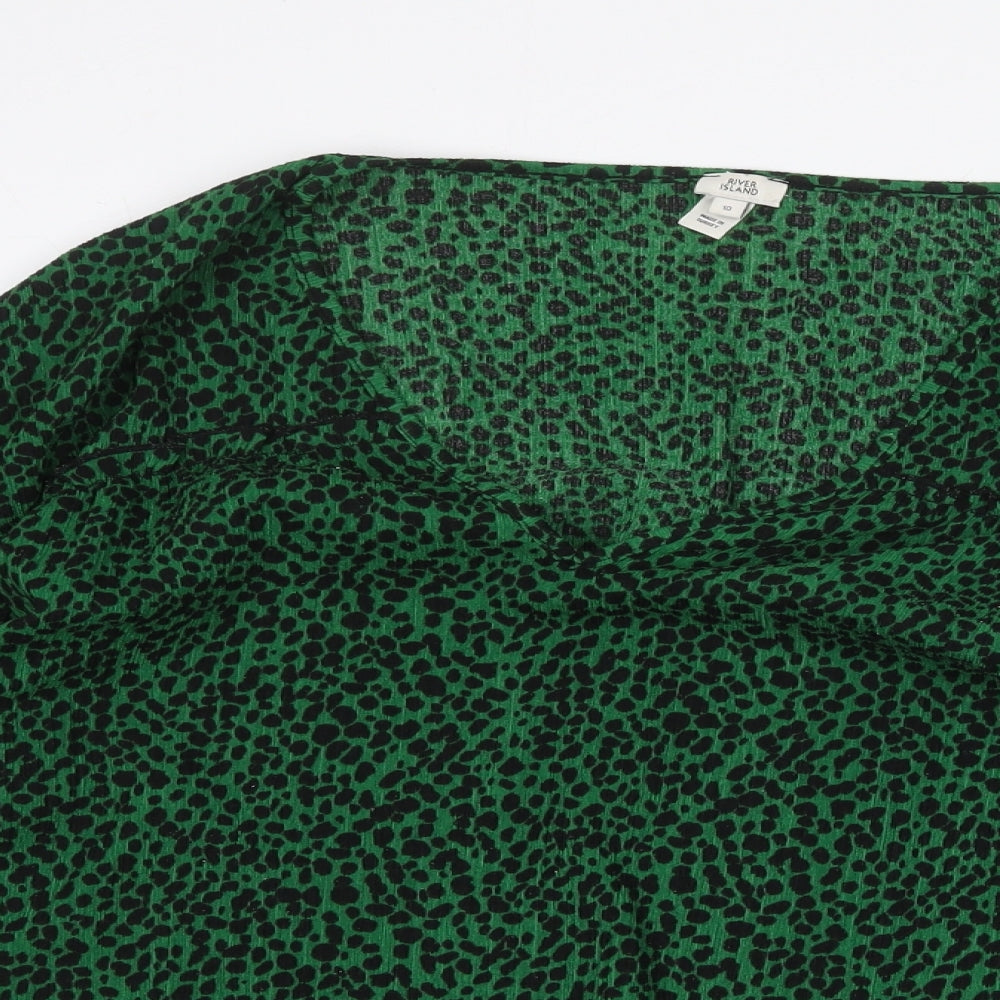 River Island Womens Green Animal Print Polyester Basic Blouse Size 10 V-Neck