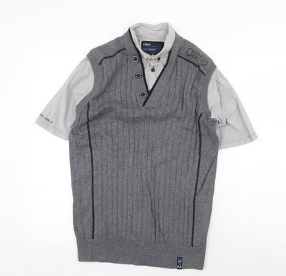 Next Mens Grey Collared Cotton Pullover Jumper Size S Short Sleeve