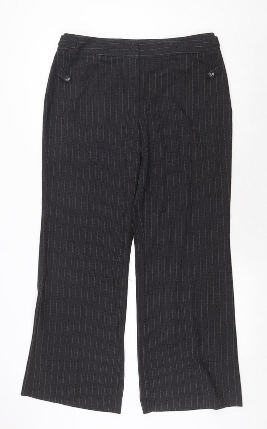 David Emmanuel Womens Grey Striped Polyester Dress Pants Trousers Size 14 Regular Zip