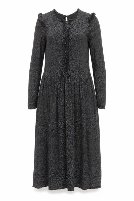 H&M Womens Black Geometric Viscose Trapeze & Swing Size 6 Round Neck Button