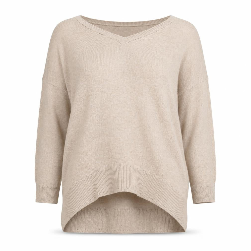 Monsoon Womens Beige V-Neck Viscose Pullover Jumper Size S