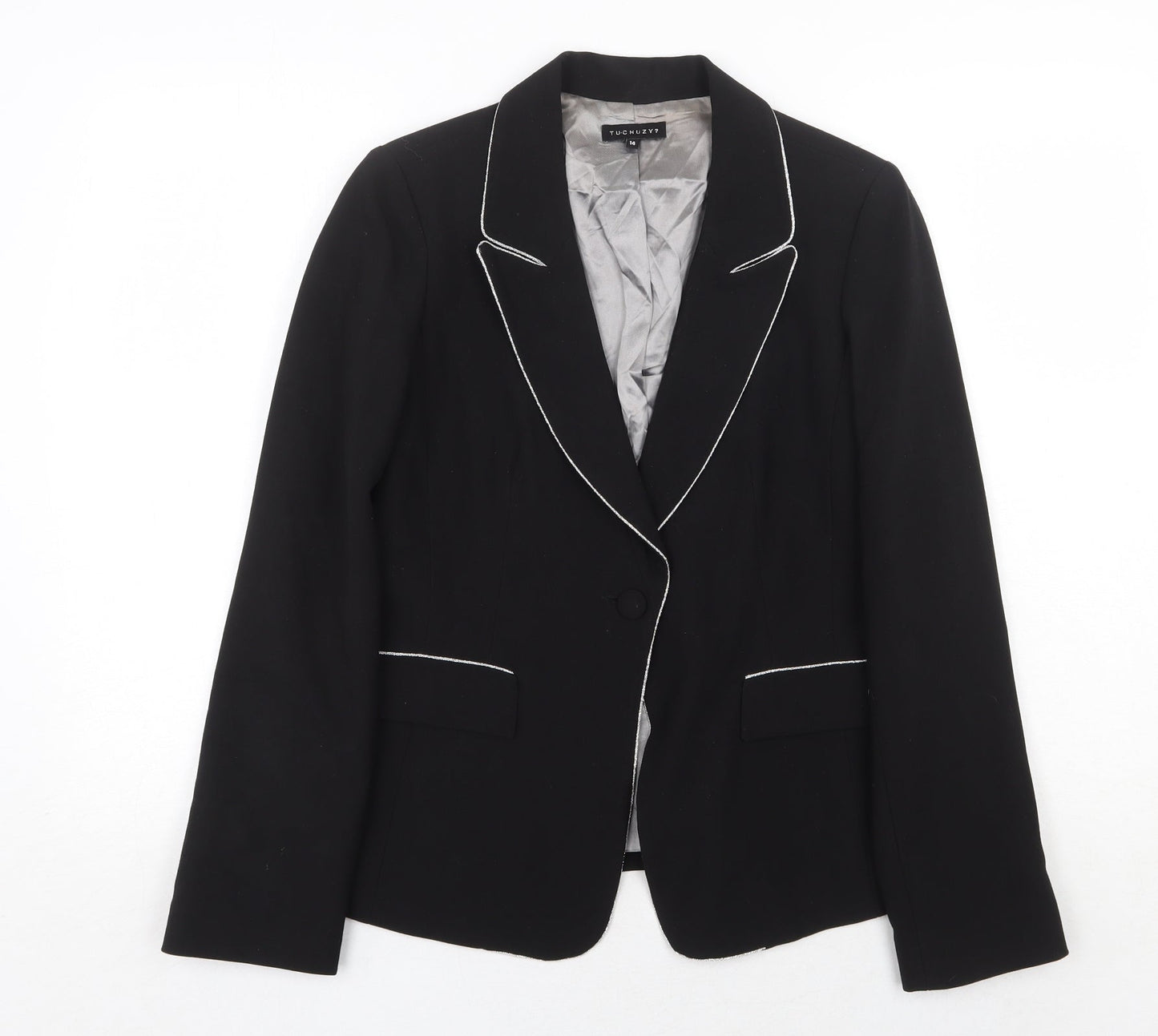 Tuchuzy Womens Black Polyester Jacket Blazer Size 14 Button