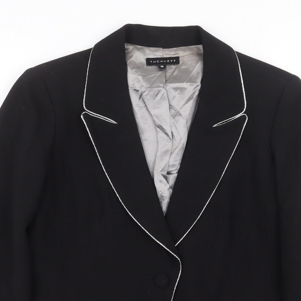 Tuchuzy Womens Black Polyester Jacket Blazer Size 14 Button