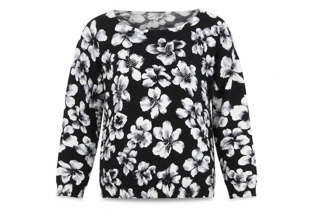 Autonomy Womens Black Round Neck Floral Viscose Pullover Jumper Size L
