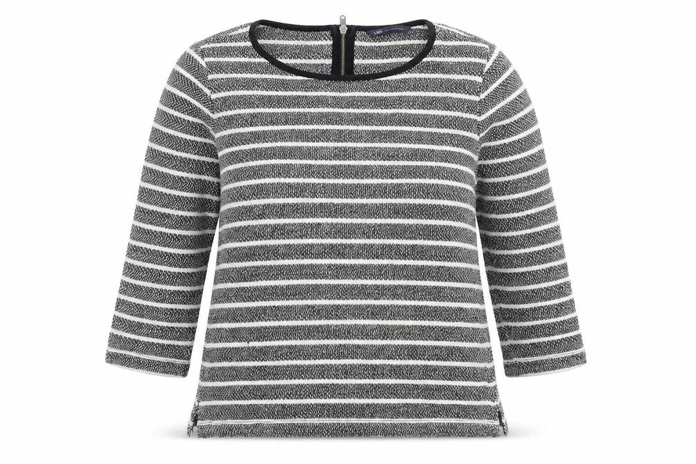 Marks & Spencer Womens Grey Striped Cotton Basic Blouse Size 12 Round Neck