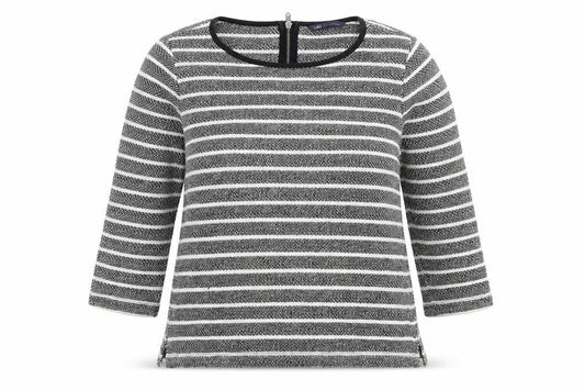 Marks and Spencer Womens Grey Striped Cotton Basic Blouse Size 12 Round Neck