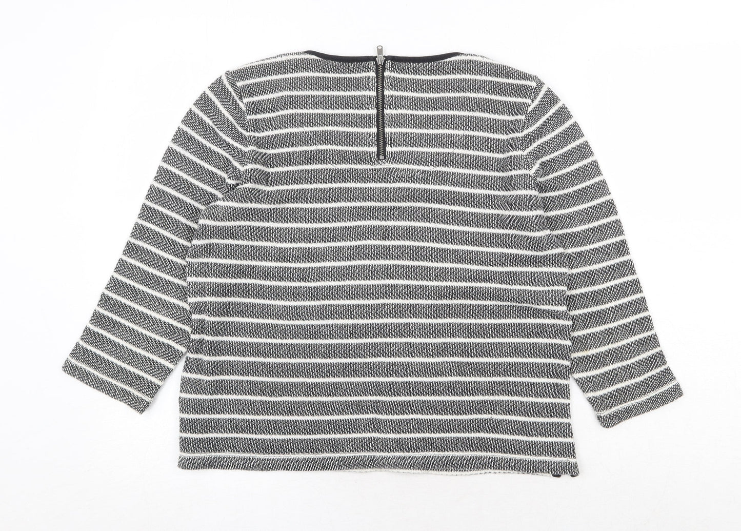 Marks and Spencer Womens Grey Striped Cotton Basic Blouse Size 12 Round Neck
