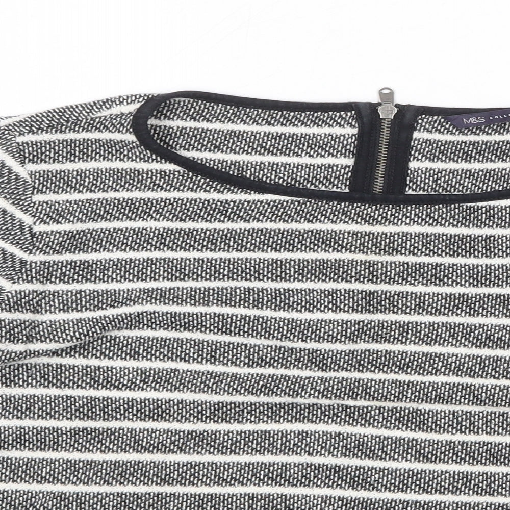 Marks and Spencer Womens Grey Striped Cotton Basic Blouse Size 12 Round Neck