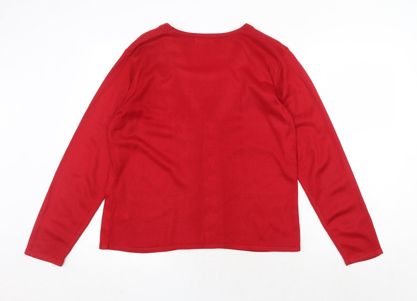 Bonmarché Womens Red Round Neck Floral Acrylic Pullover Jumper Size M - Twin Set