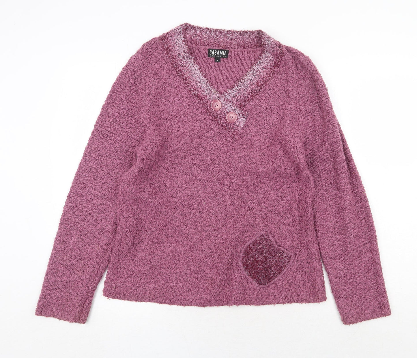 CASAMIA Womens Purple V-Neck Acrylic Pullover Jumper Size M