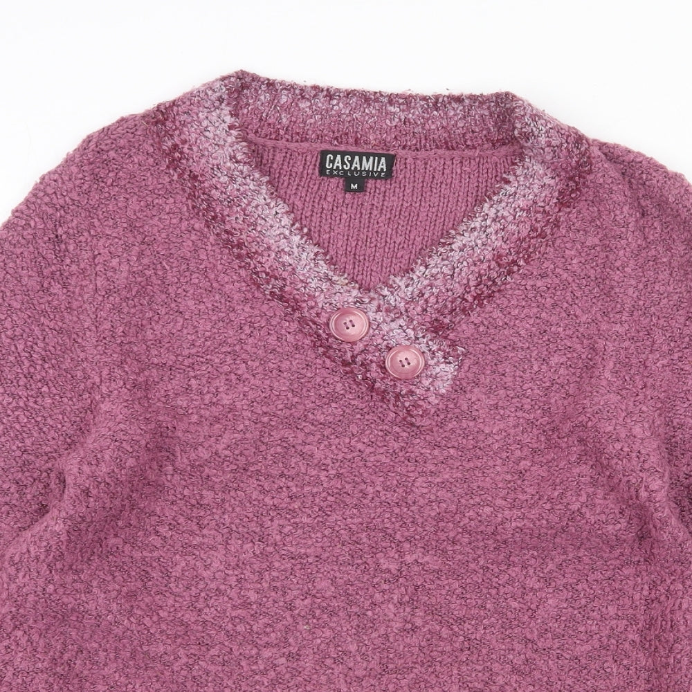 CASAMIA Womens Purple V-Neck Acrylic Pullover Jumper Size M