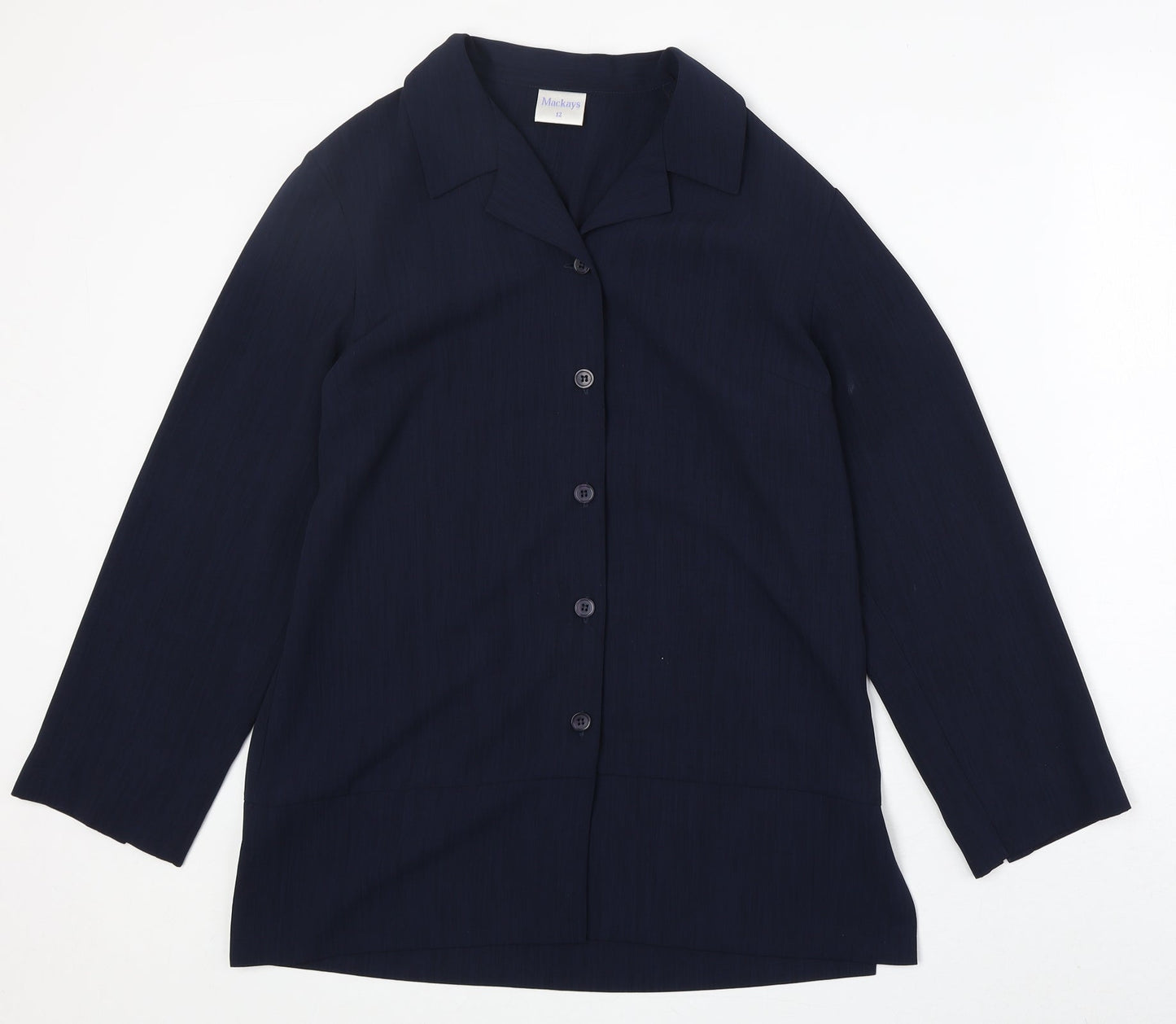 Mackays Womens Blue Polyester Basic Button-Up Size 12 Collared