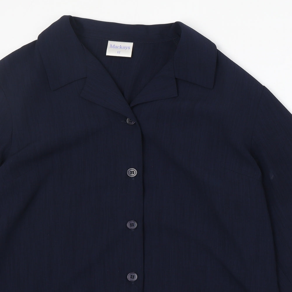 Mackays Womens Blue Polyester Basic Button-Up Size 12 Collared