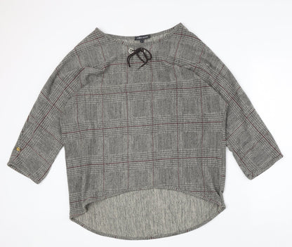 Cameo Rose Womens Brown Plaid Polyester Basic Blouse Size L Round Neck
