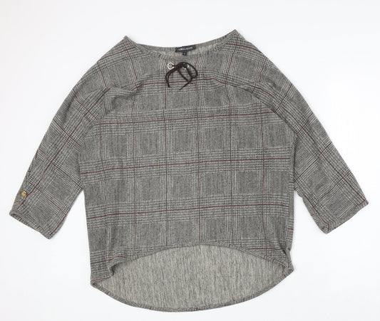Cameo Rose Womens Brown Plaid Polyester Basic Blouse Size L Round Neck